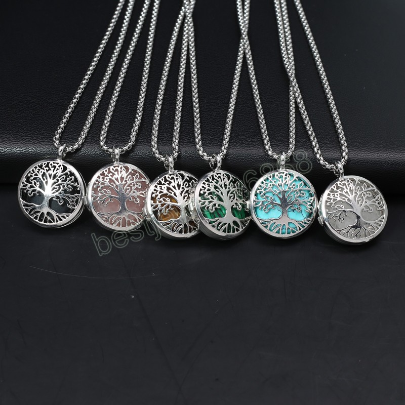 Collier pendentif en pierre naturelle, opale ronde, Quartz, améthyste, Turquoise, chaînes à maillons, cristaux de guérison, colliers pour femmes