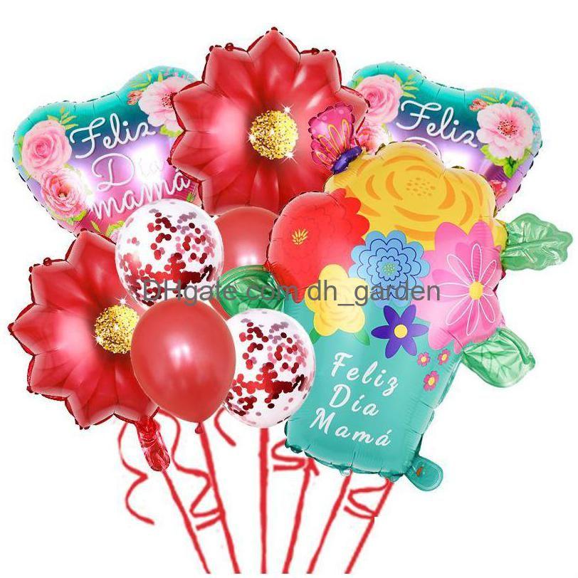 Decoración de fiestas Día del día de la madres Balloones decorativos Festive Balloon Juego de globos Mamá Te amo dormitorio de cumpleaños Significado E Dhiof