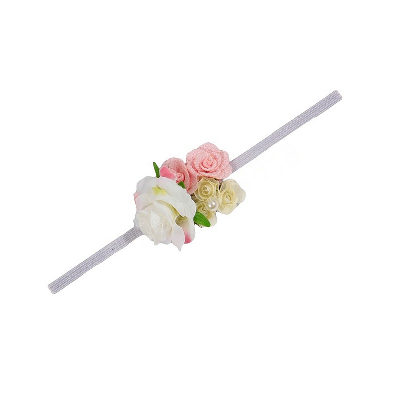 Fasce capelli bambine con fiori di rosa con fasce elastiche capelli bambini con perle, accessori capelli neonati