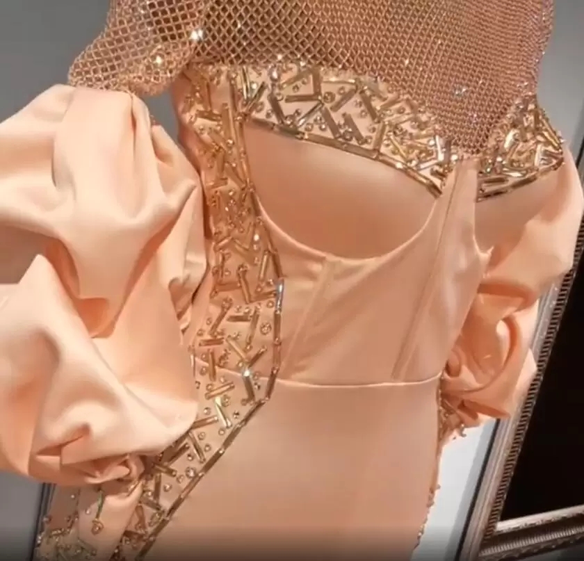 Aso ebi 2023 árabe luxuosos de cristais de miçangas vestidos de noite sereia vestidos de baile sexy mangas compridas festas formais de segunda recepção vestidos J0318