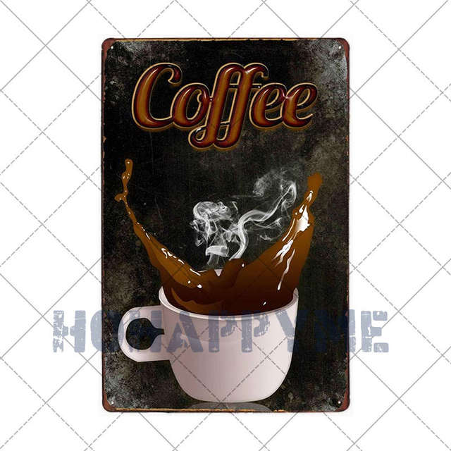 Kaffe vintage metall tennskylt bar cafédekor tallrikar retro dricka butik pub klubb dekoration plack vägg affisch 30x20 cm w03