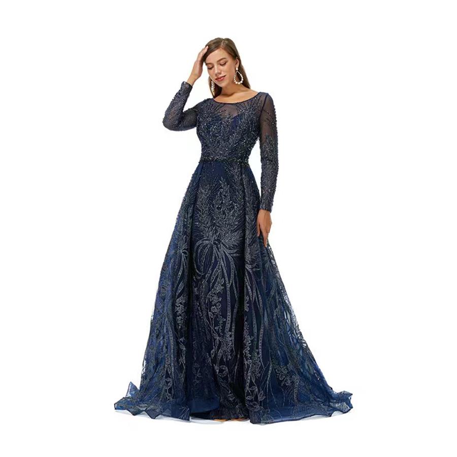 New Special Occasion Dresses Mid Waist Lace Dress Blue Vintage Elegant Light Luxury Evening Prom Dress YLZ70031