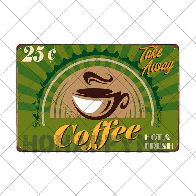 Kaffe vintage metall tennskylt bar cafédekor tallrikar retro dricka butik pub klubb dekoration plack vägg affisch 30x20 cm w03