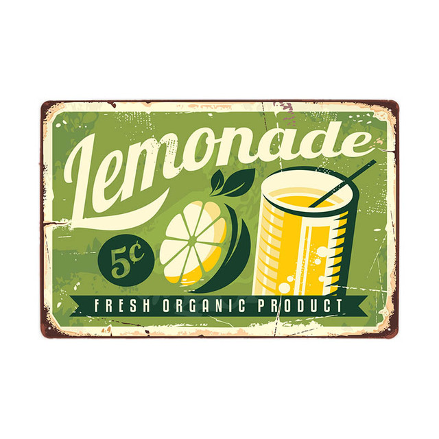 Lemonade metallmålningskyltar Lemon Vintage Poster Retro Bar Decoration Pub Cafe Wall Decoration Home Decor 30x20cm W03