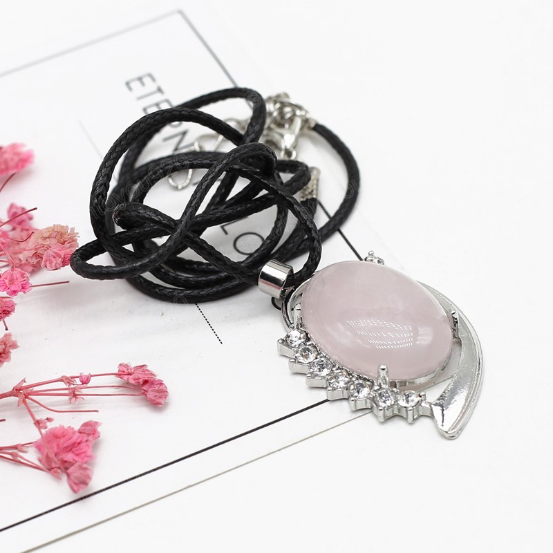 Pierre naturelle ovale pendentif collier opale Rose Quartz oeil de tigre corde chaîne cristaux de guérison pierre collier pour femmes bijoux