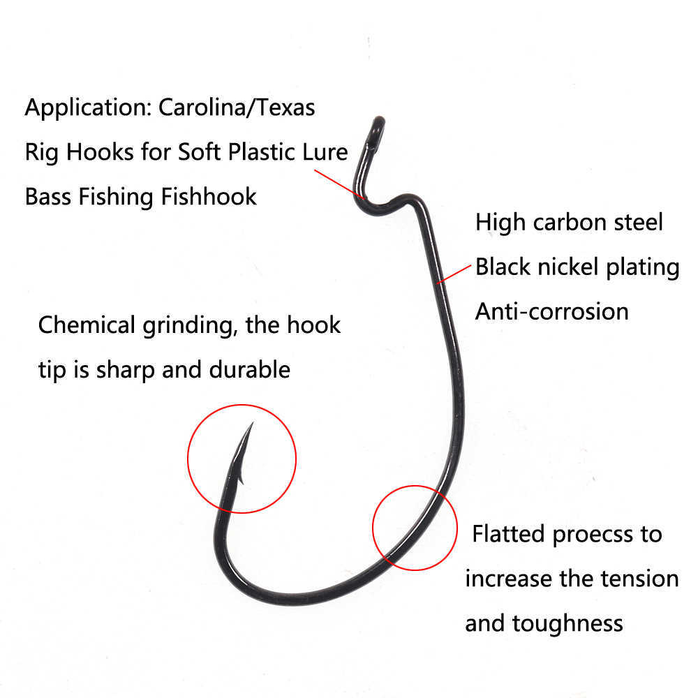 Fiskekrokar 50st. Svart skarp blödning bete brett gap wrom krokar carolina/Texas riggkrokar för mjuk plast lura bas fiske fisk krok p230317