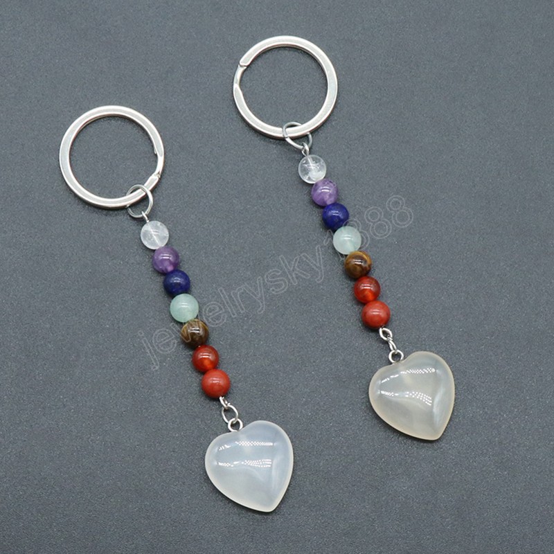 Natural Crystals Stone Keychains Stainless Steel Keychain Rose Quartz Agate Heart Pendant Reiki Crystal KeyChain Handbag Decor