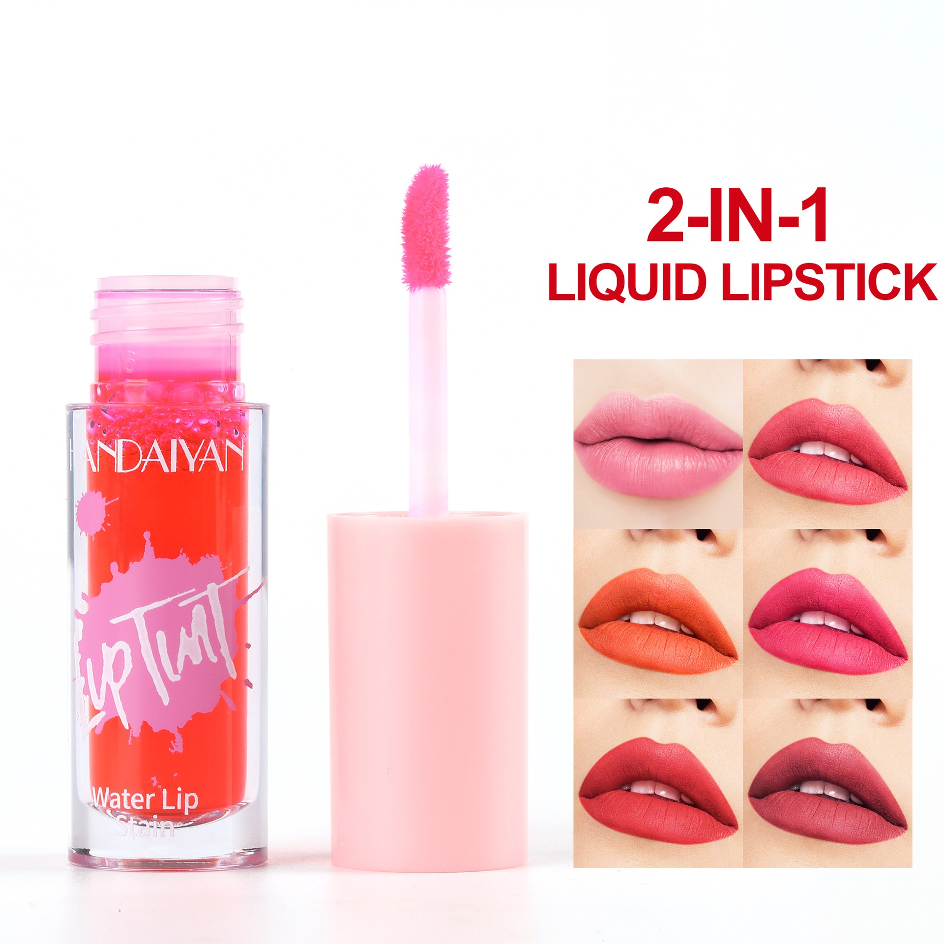Handaiyan 2 in 1 liquid lipstick long last hydrating water lip tint glaze Moisturizer Waterproof Non-sticky Easy to Wear Luxury Makeup Lipsticks