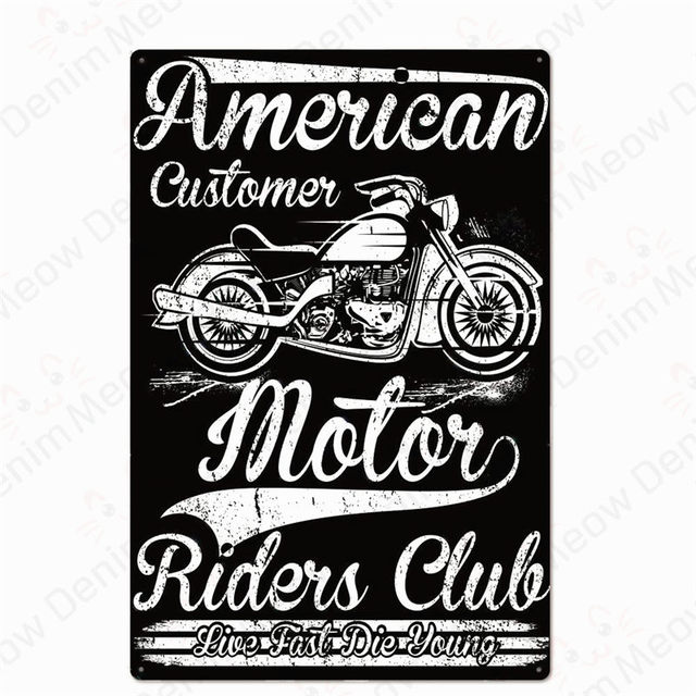 Riders Club Vintage Metallgemälde Schild Garage Pub Wanddekoration Motorräder Legendenschild Straßenrennen Retro Poster Fahrt 30 x 20 cm W03