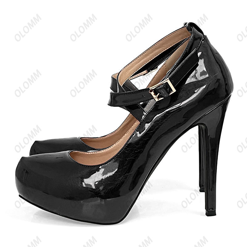 Olomm Handmade Women Women Spring Pumps Платформа Crack Pattern Sexy Stiletto каблуки круглая нога для красивой красной туфли для вечеринок US Size 5-20