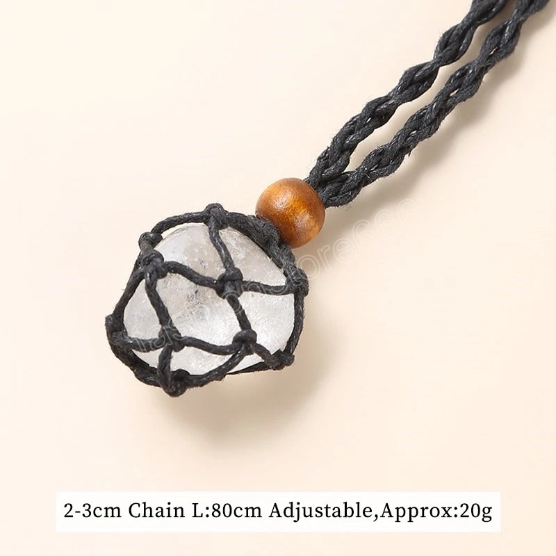 Natural Rock Quartz Rough Stone Braided Black Cord Net Necklace Women Charm Crystal Healing Stone Ornament Chakra Amulets