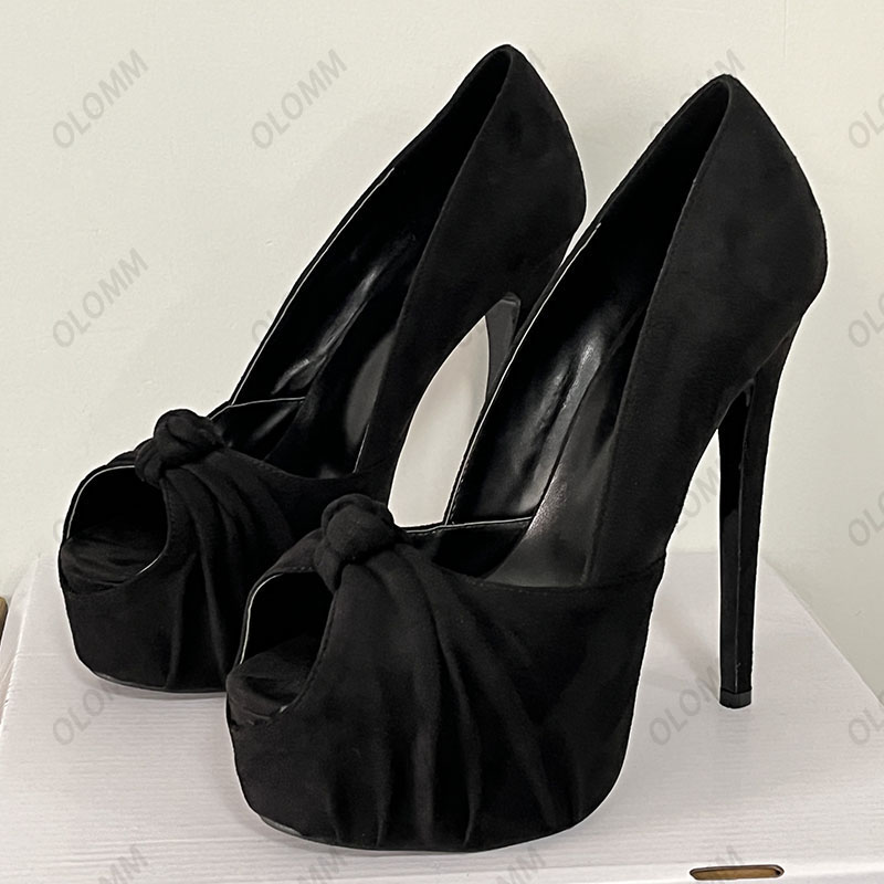 Olomm Photos Real Photos Women Pumps Sexy Thin Thight High Pumps Charm Peep Toe Elegant Black Party Shoes Women بالإضافة إلى حجمنا 5-20