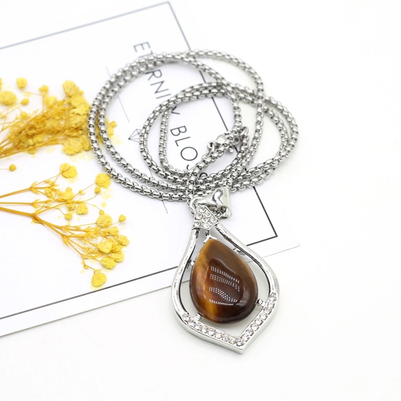 Natural Stone Pendant Necklace Abalone Shell Water Drop Alloy Link Chains Healing Crystals Stone Necklace For Women Jewelry