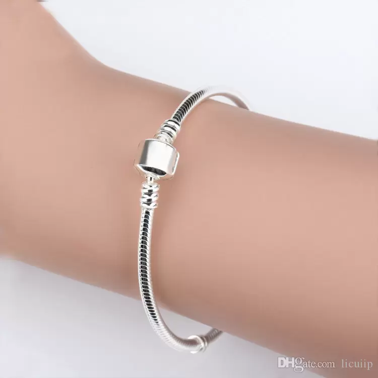 Wholesale 925 Sterling Silver Bracelets 3mm Snake Chain Fit  Charm Bead Bangle Bracelet DIY Jewelry Gift For Men Women