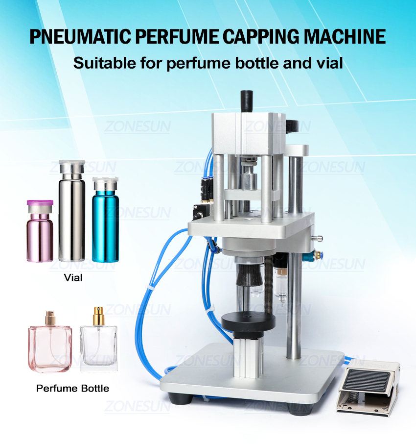 Zonesun Pneumatic Perfume Liquido orale iniettabile iniettabile Capper Alluminio in plastica Plastica Fial Crimper Chapping Machine