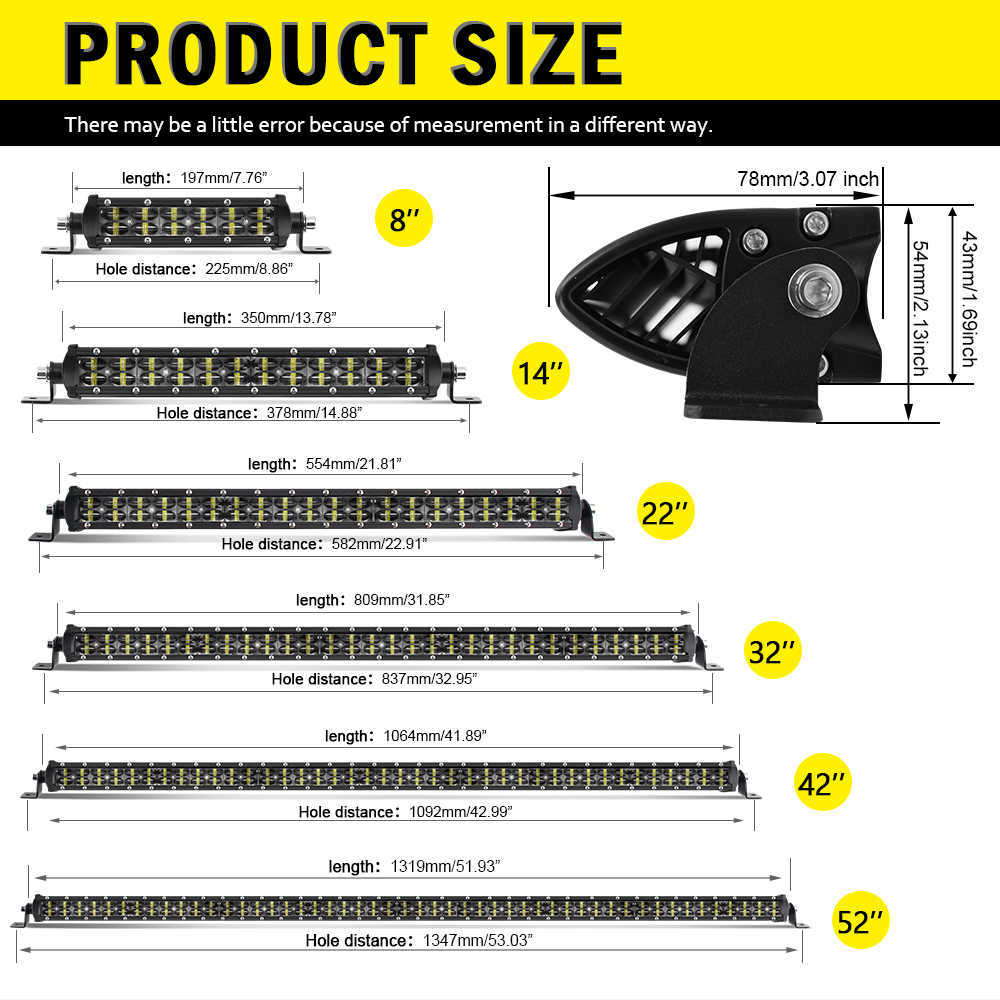 LED tiras co Luz 6d Offroad Light Bar 36W 72W 120W 180W Slim Led Work Light LED Bar para barco de trator Lada 4WD 4x4 Truck SUV ATV 12V 24V P230315