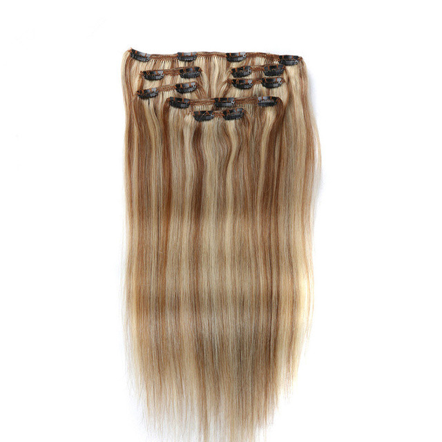 EuropeanAsh Blonde Natural Seamless Clip i hårförlängning för vit kvinna Straight Piano Grey 613 Brasilian 100% Human Remy Hair Top Quality 100g