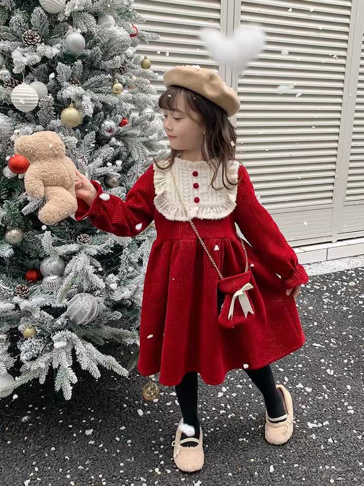 Vestidos de niña Vestido de niña Terciopelo Invierno 2022 Nuevo Vestido de princesa de Navidad para niñas Otoño Invierno Vestido de año nuevo para niños W0314