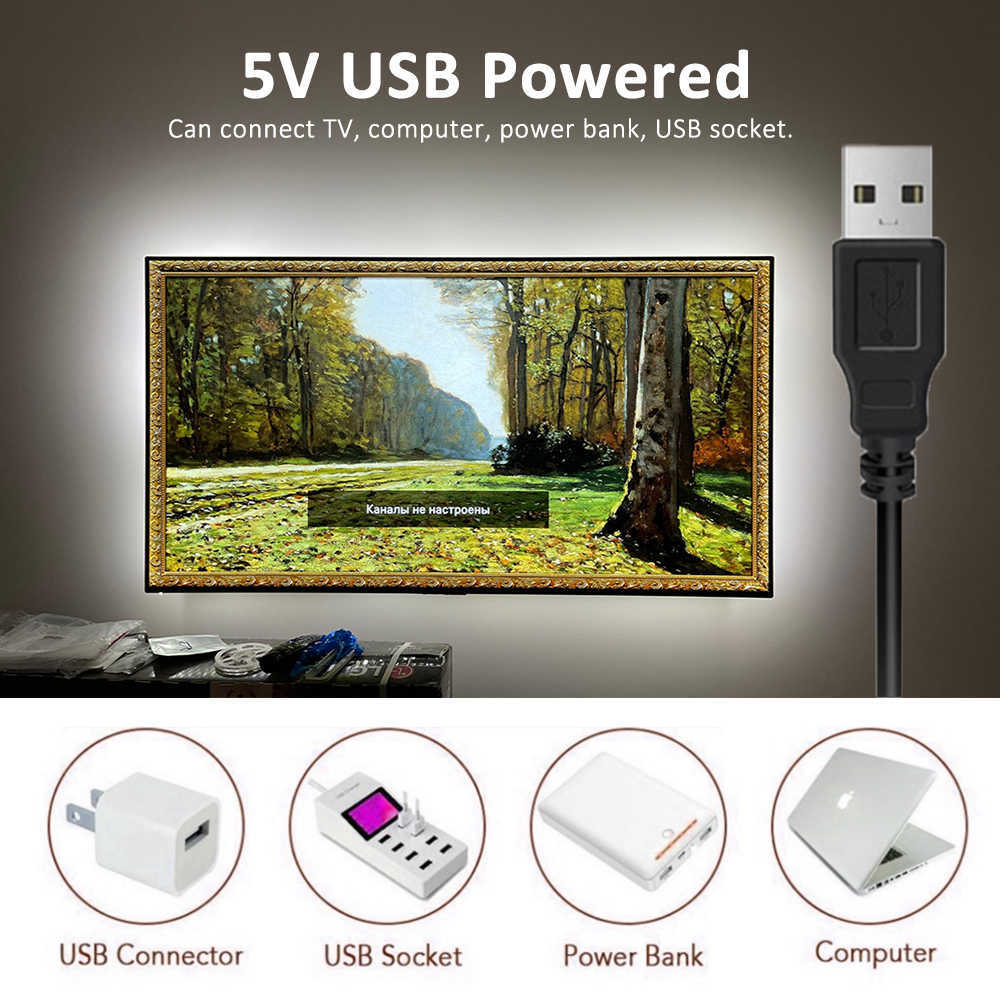 LEDストリップ5V USB LEDストリップライトSMD2835 60LEDS/Mテレビバックライトベッドルーム照明用の柔軟な防水LEDライトテープリボン0.5-5M P230315