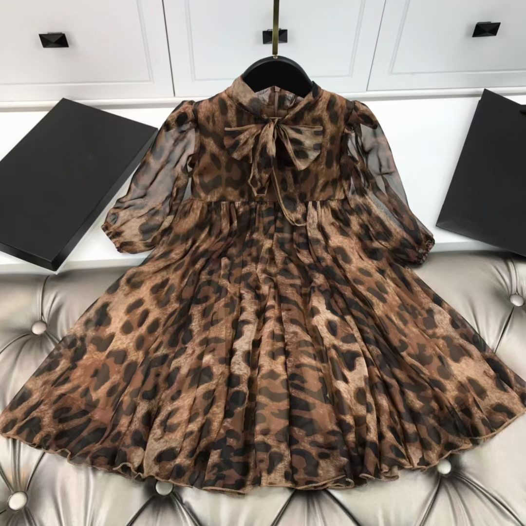 Mädchen Kleider 2021 Frühling Herbst Druck Leopard Mädchen Kleider Kinder Mädchen Chiffon Kleid Kinder Kleidung W0314