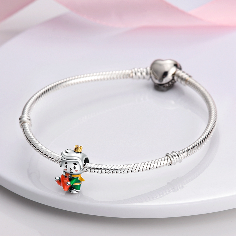 925 argent Fit Pandora Original breloques DIY Pendentif femmes Bracelets perles Garçon et Fille Émail Prince Lune Fille Charme