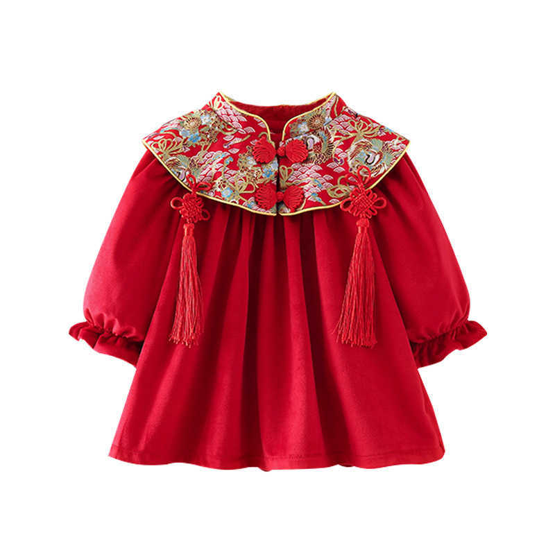 Robes de fille hiver style chinois A-ligne enfant en bas âge princesse bébé filles robes enfants vêtements de velours pour Noël nouvel an 0-4Y W0314