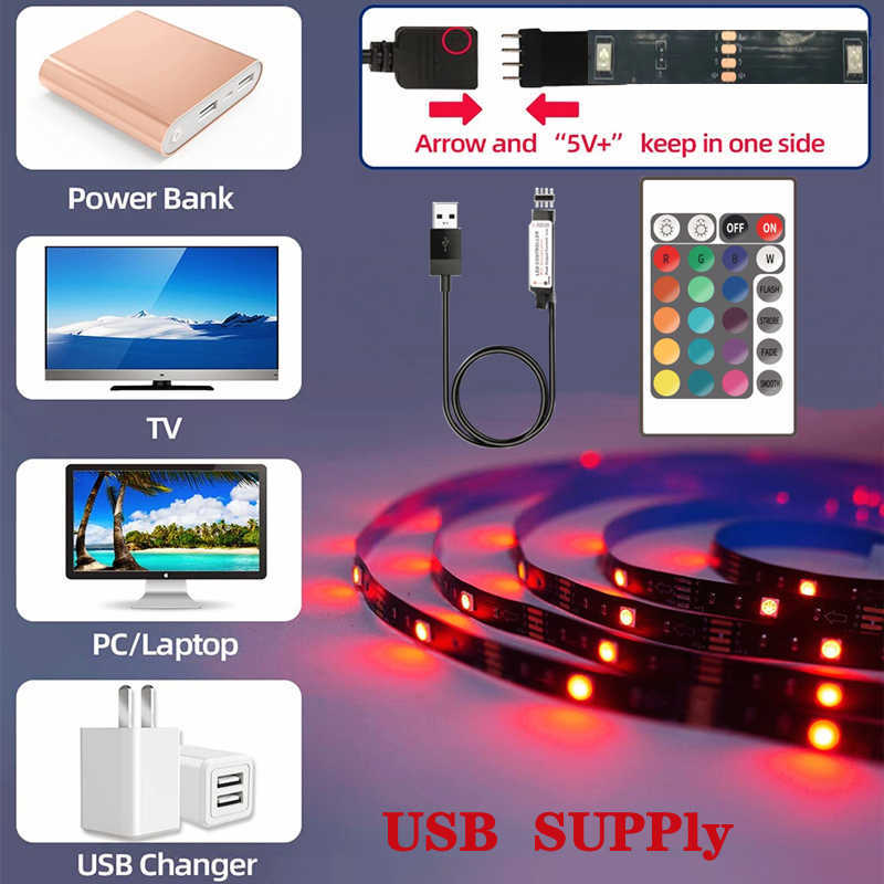 شرائط LED LED شريط LED WS2812B 1M-30M RGB 5050 سلسلة مصباح مرنة الشريط DC 5V USB Control Control TV Backlight Party Decoration P230315