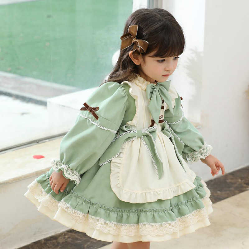 Meisjesjurken Kinderen Spaans Vintage Jurk Originele babymeisje Lolita Princess Ball Jurk 2023 Herfst Winter Kids Kerstgroene jurken W0314