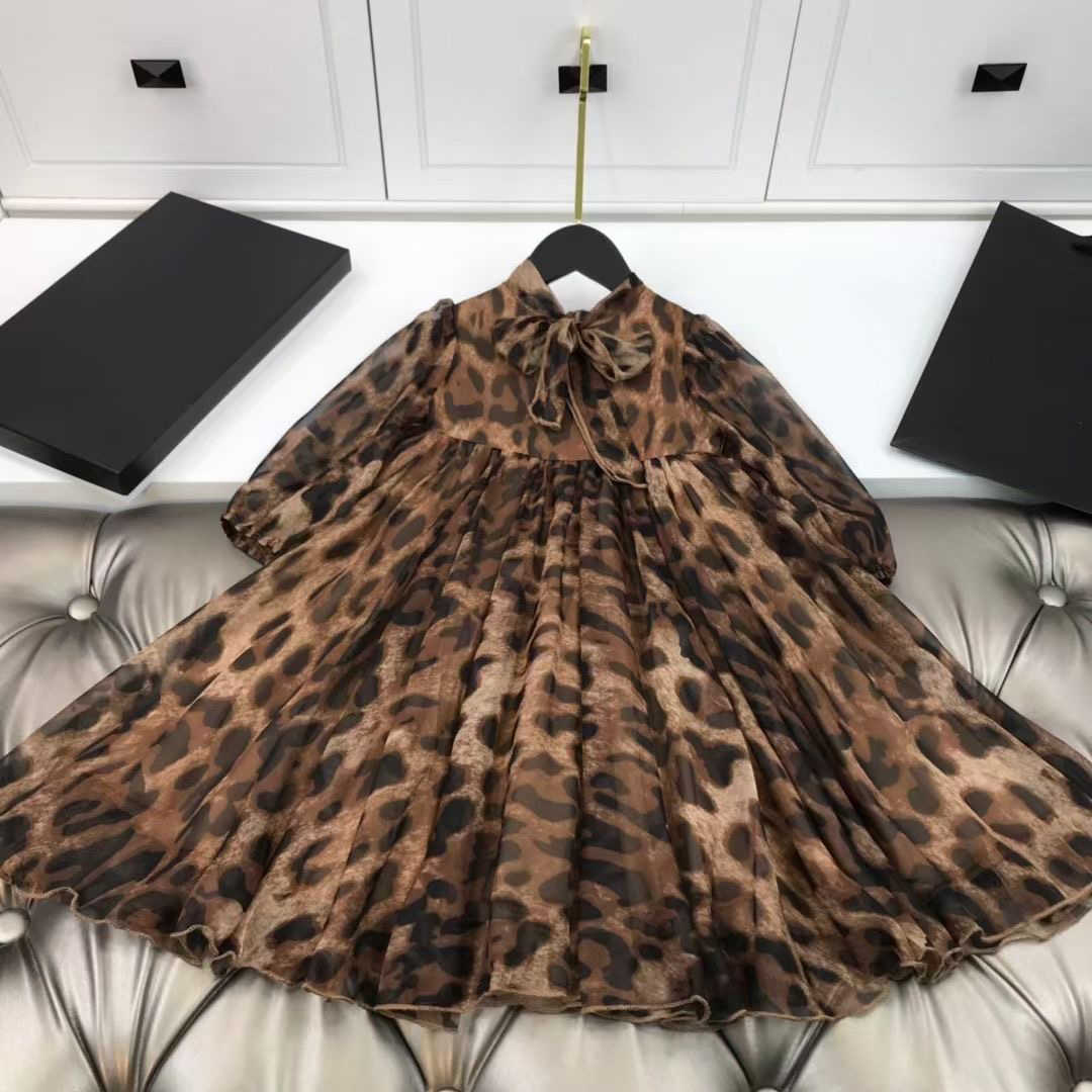 Mädchen Kleider 2021 Frühling Herbst Druck Leopard Mädchen Kleider Kinder Mädchen Chiffon Kleid Kinder Kleidung W0314