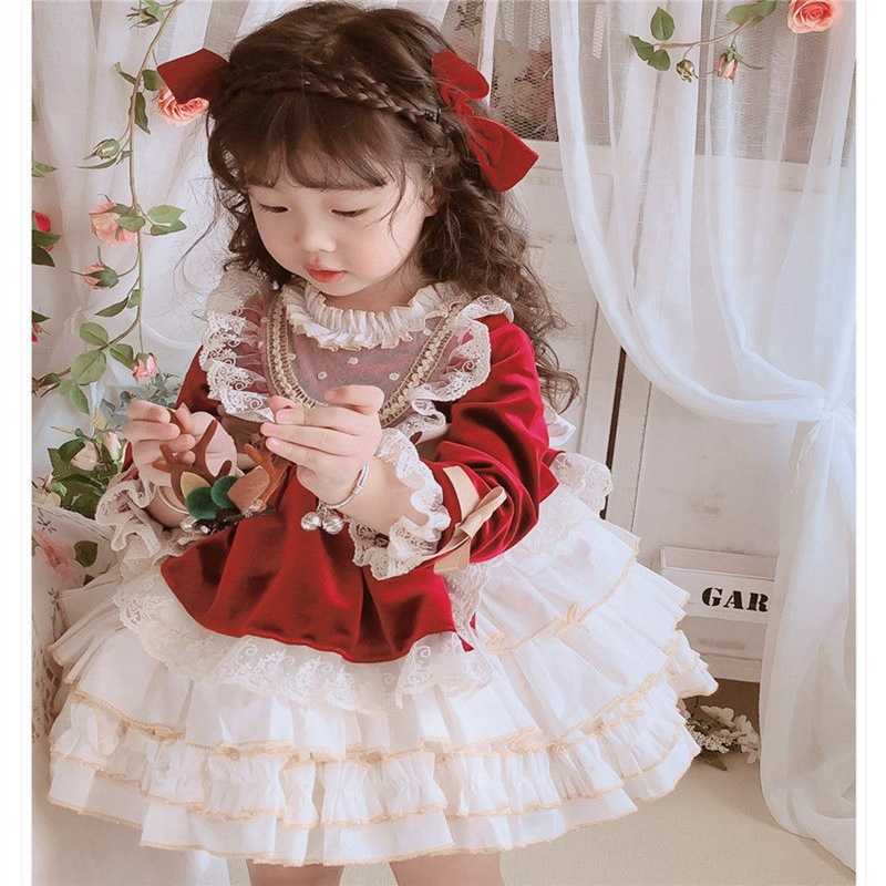 Flickans klänningar Baby Girl Dress Spring Autumn Vintage Spanish Pompom Ball Gown Princess Lolita Dress for Children Girl Christmas Birthday Dress
