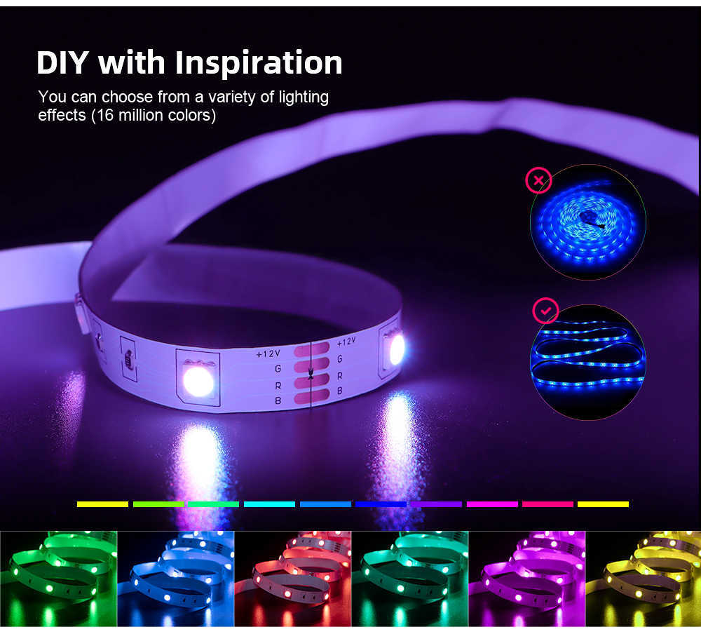 LED Strips ColorRGB LED Strip Light 5m-30m RGB 5050 Flexible Ribbon DIY Led Light Strip Phone APP Bluetooth 16Millon Colors P230315