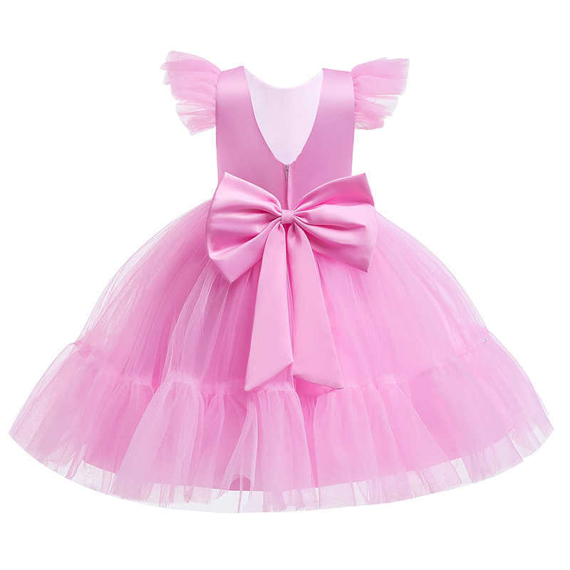Vestidos da menina rosa criança menina vestido de casamento do bebê pageant menina festa princesa vestido de aniversário crianças roupas arco laço vestido elegante vestidos