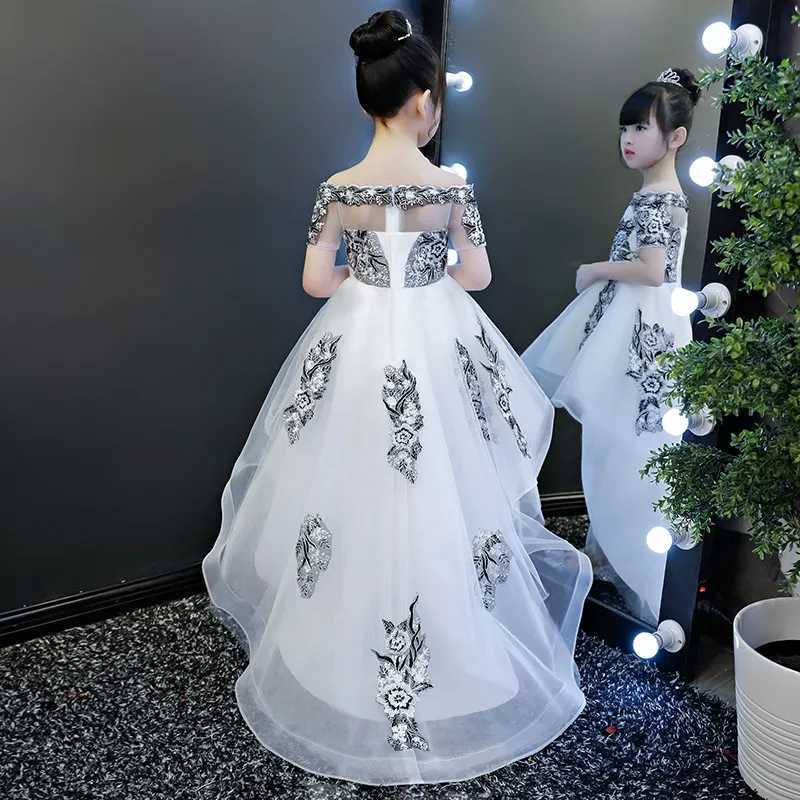 Mädchenkleider KIds Prinzessin Kleid Puffy Garn Kinder Host Abend Weiße Blume kommt für Mädchen 2023 Hochzeit Klavier Performance Frühling W0314