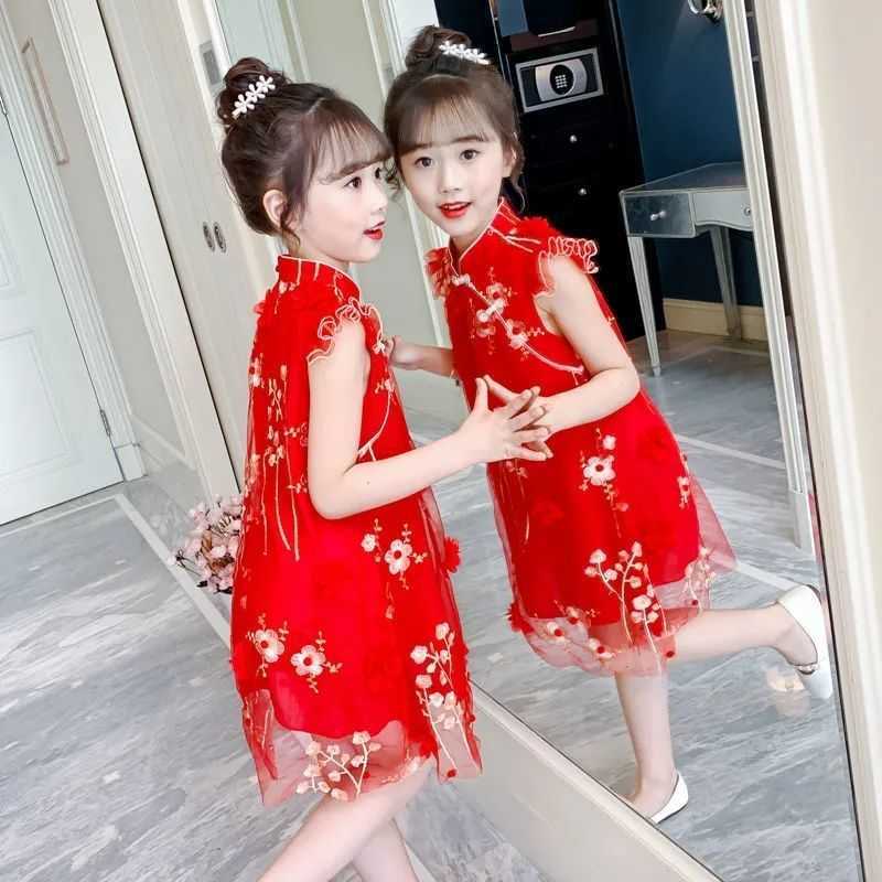 Vestidos da menina crianças menina cheongsam vestido de verão bebê vestidos de princesa novo adolescente sem mangas vestido crianças roupas de festa 10 a 12 anos