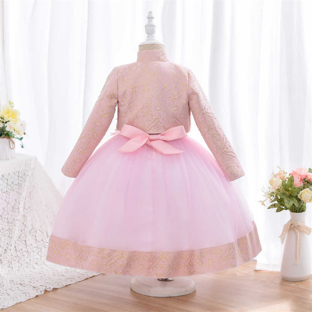 Girl's Dresses Outong Spanish Style Dress Cotton Lining Jaquard Fabric Girls Kids Fashion Clothes Children Dresses Mandarain Collar Coat W0314