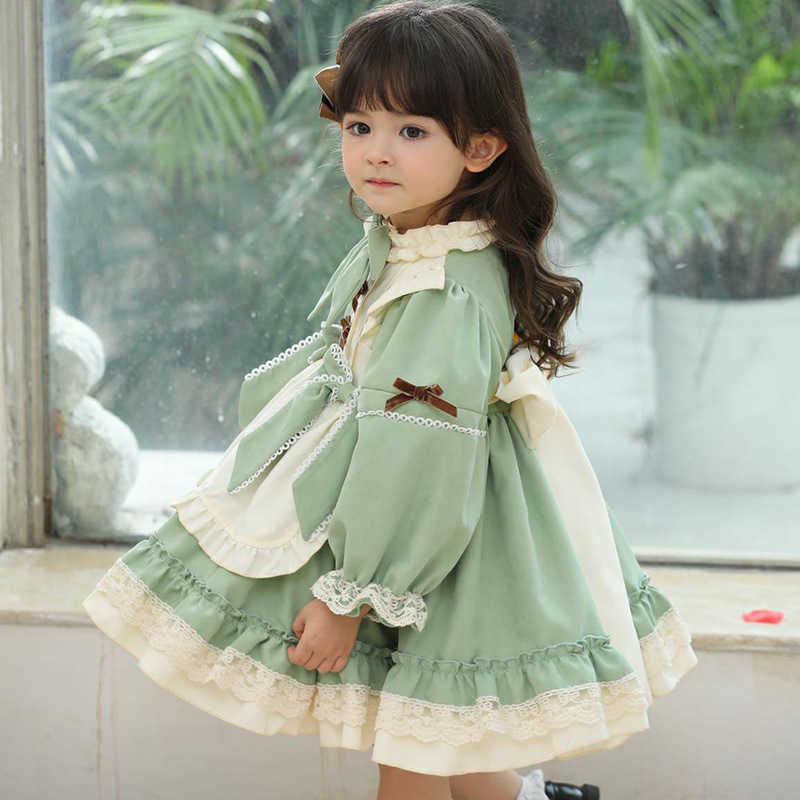 Mädchen Kleider Kinder Spanisch Vintage Kleid Original Baby Mädchen Lolita Prinzessin Ballkleid 2023 Herbst Winter Kinder Weihnachten Grüne Kleider