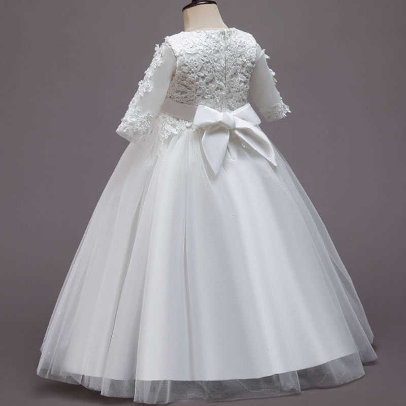 Robes de fille été rose blanc robe de demoiselle d'honneur enfants vêtements pour filles enfants viennent princesse fête robe de mariée à manches longues robes