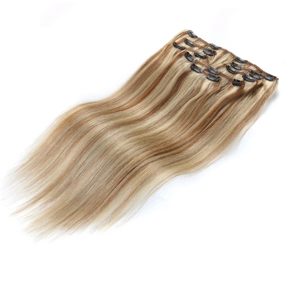 EuropeanAsh Blonde Natural Seamless Clip in Hair Extension for White Woman Straight Piano Grey 613 Brazilian 100％Human Remy Hair Top Quality 100g