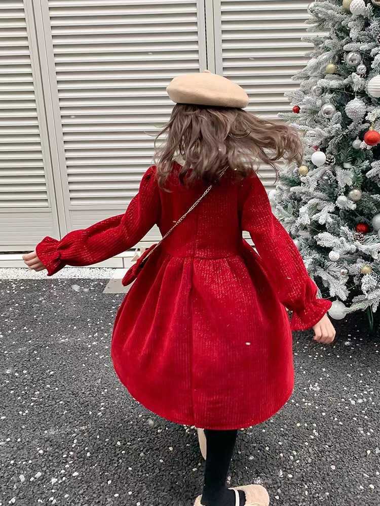 Mädchenkleider Mädchenkleid Samt Winter 2022 neu Weihnachten Mädchen Prinzessin Kleid Herbst Winter Kinder Neujahrskleid W0314