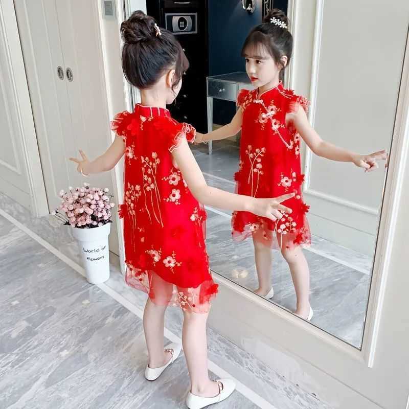 Vestidos da menina crianças menina cheongsam vestido de verão bebê vestidos de princesa novo adolescente sem mangas vestido crianças roupas de festa 10 a 12 anos