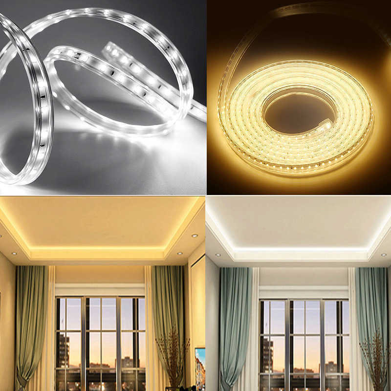 LED -strips 220V LED -stripverlichting 5050 Waterdichte LED -tape Hoge helderheid Flexibele keuken Buitentuin LED Licht met Power Plug Switch P230315