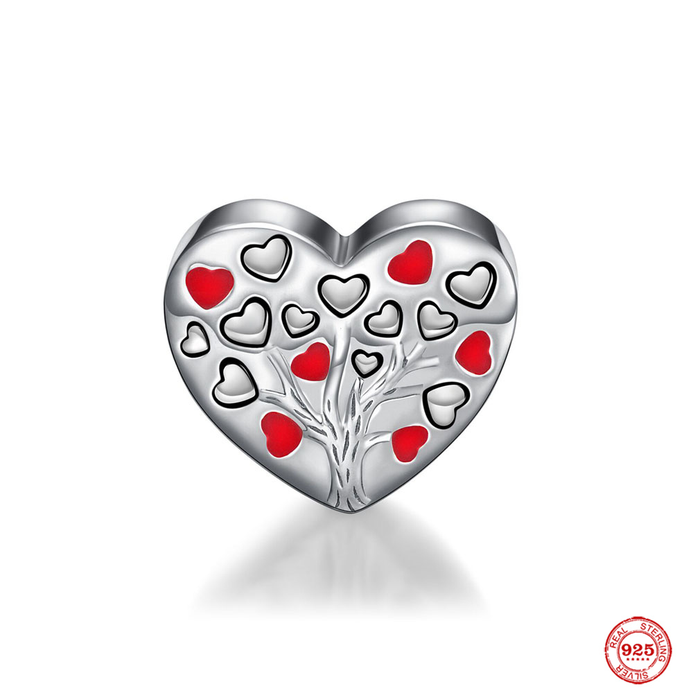 925 silver Fit Pandora Original charms DIY Pendant women Bracelets beads Family Series Happiness Tree Charm Red Love Lock