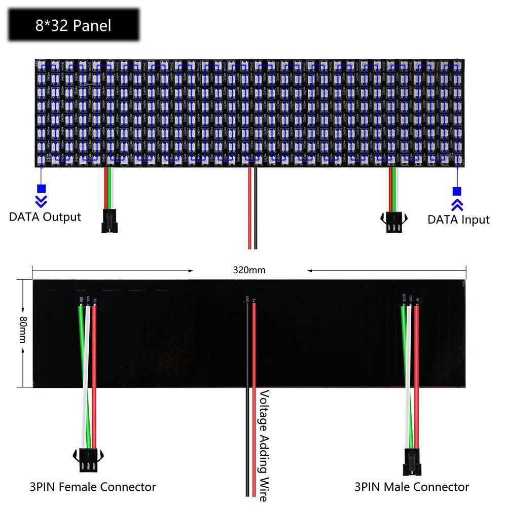 LED şeritler 1 ~ WS2812B RGB LED Dijital Esnek Bireysel Olarak Adreslendirilebilir Panel Işık Şeridi WS2812 8X8 16X16 8X32 Modül Matris Ekran 5V P230315