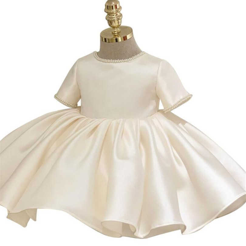 Girl's Dresses Baby Girls Dress for Party and Wedding Pearl 1st Birthday Dress for Baby Girl Tulle Princess Baby Baptism Dressing Doping Gown W0314