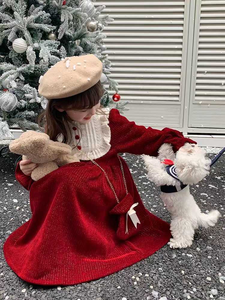 Mädchenkleider Mädchenkleid Samt Winter 2022 neu Weihnachten Mädchen Prinzessin Kleid Herbst Winter Kinder Neujahrskleid W0314