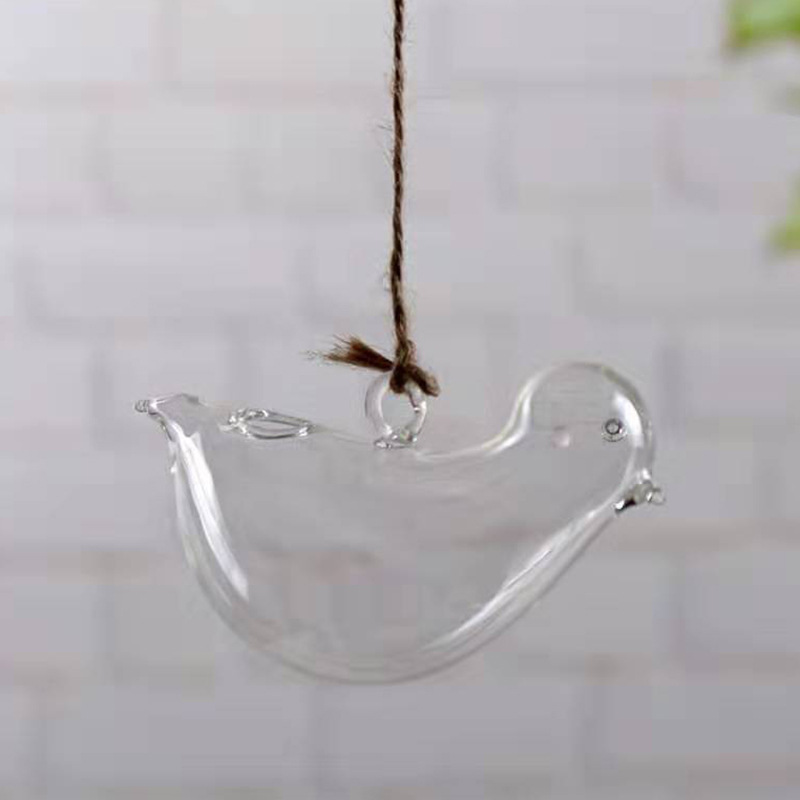 Originaliteit vogelvorm vaas hydrocultuur suspensie transparante bloem potglas hangend water planten bloemenpot home decor creatief dh56