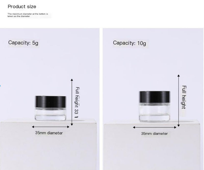 5g 10g Klare Augencremedose Verpackungsflasche Leeres Glas Lippenbalsam 15g 30g 50g 100g Behälter Weithals-Kosmetik-Probegläser mit schwarzer Kappe