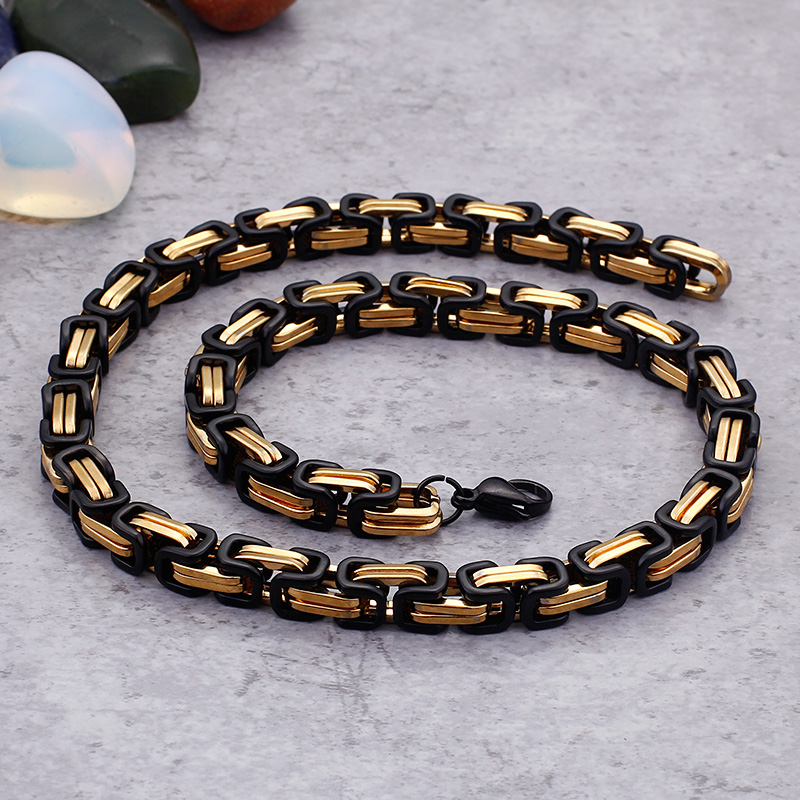 Grande collana a catena imperiale gioielli da uomo a catena bizantina in acciaio inossidabile dorato con colore nero 8 mm 24 pollici regali del padre