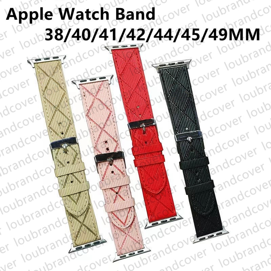 Designer Watchbands Watch Strap Band 38mm 40mm 41mm 42MM 44mm 45MM 49mm iwatch 2 3 4 5 6 7 Bands Embossing Leather Letter Straps Bracelet Fashion Stripes watchband