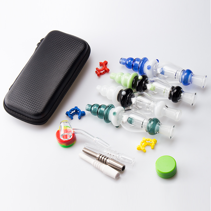 CSYC NC039 Portable Smoking Kits Glass Hand Pipe With 14mm Titanium Tip Quartz Banger Nails Dabber Tool Zipper Case Mini Dab Rig Water Bongs